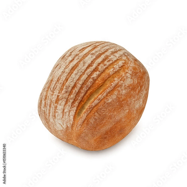 Obraz Freshly baked round loaf of artisanal bread on a plain white background