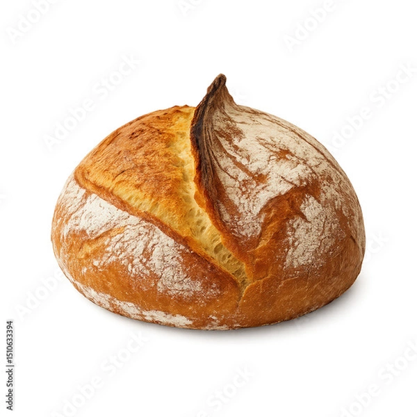 Obraz Freshly baked artisan bread loaf with golden crust and rustic appearance