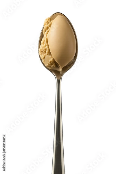 Obraz Spoon filled with creamy caramel ice cream ready to be enjoyed on a sunny day
