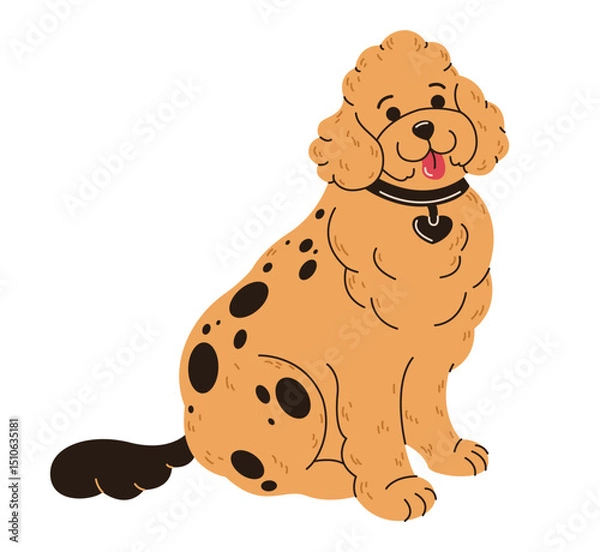 Fototapeta A happy domestic ginger dog with dark spots. A pet. Vector graphic illustration in flat style, isolated on a white background