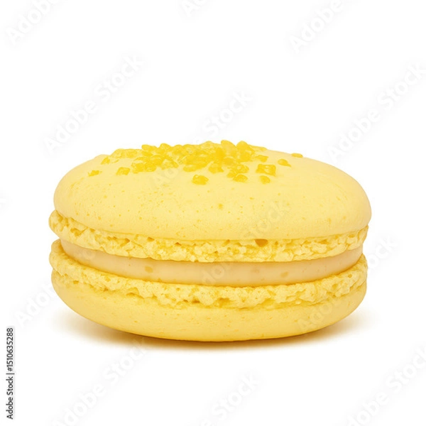 Obraz Yellow macaron with creamy filling and sprinkles on top, ideal for dessert lovers