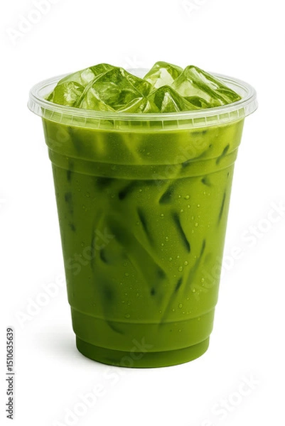 Obraz Refreshing iced matcha drink served in clear cup on a warm day