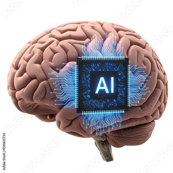 Fototapeta A futuristic artificial intelligence brain design isolated on a transparent background, ideal for tech presentations, innovation graphics, and machine learning concepts