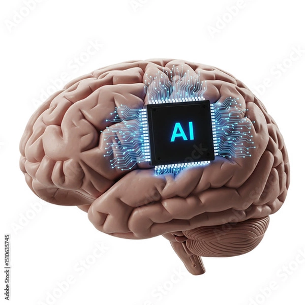 Obraz A futuristic artificial intelligence brain design isolated on a transparent background, ideal for tech presentations, innovation graphics, and machine learning concepts