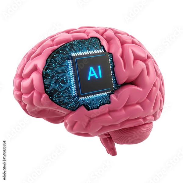 Obraz A futuristic artificial intelligence brain design isolated on a transparent background, ideal for tech presentations, innovation graphics, and machine learning concepts