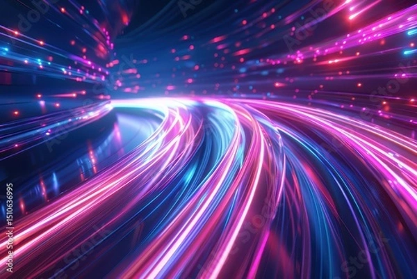 Fototapeta abstract futuristic neon background with glowing ascending lines. Fantasy wallpaper