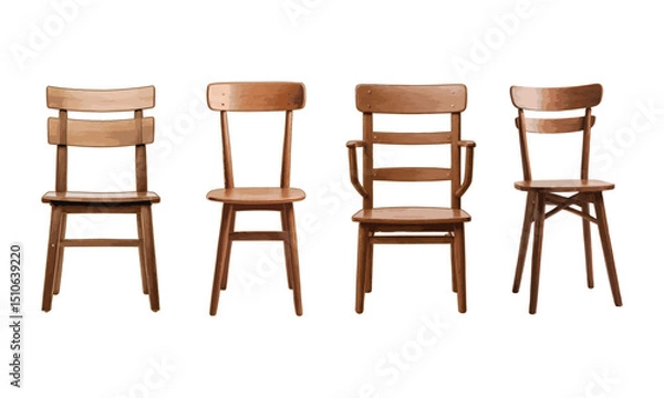 Obraz Illustration Set of Wooden Chairs for Dining and Living Spaces, Wooden Chairs Collection Set on white