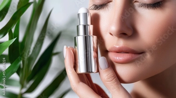 Obraz A beauty consultant demonstrating a luxurious serum, the product gliding effortlessly over the skin