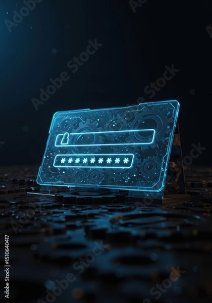 Fototapeta Glowing Blue Digital Password Card on Dark Background