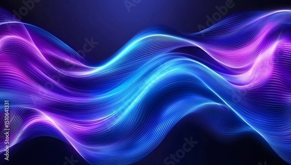 Fototapeta Abstract background with blue and purple waves, glowing lines. Modern wallpaper design for banner, poster, or presentation