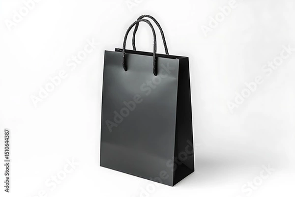 Fototapeta Black paper shopping bag mockup on white background. 3D rendering