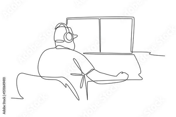 Obraz Continuous one line drawing a officers monitor space monitors. Professional job profession minimalist concept. Single line draw design vector graphic illustration