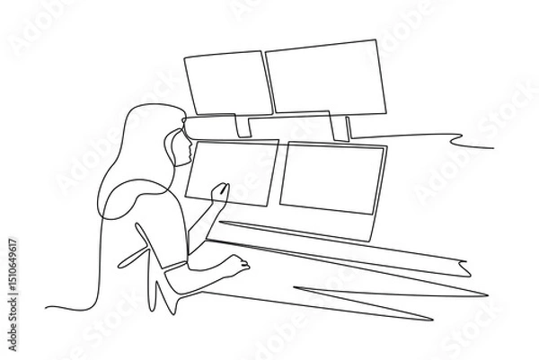 Obraz Continuous one line drawing a space room remote control work. Professional job profession minimalist concept. Single line draw design vector graphic illustration