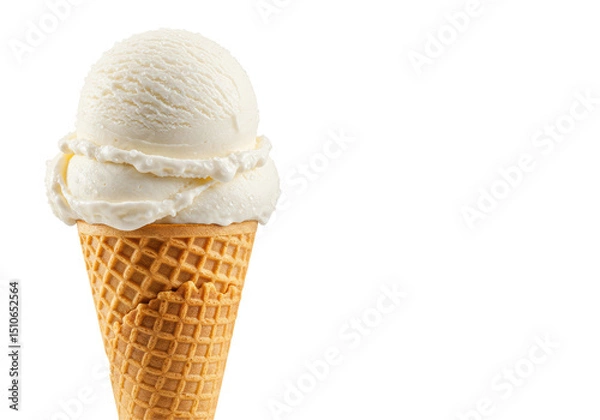 Fototapeta Isolated Creamy White Ice Cream Cone with Double Scoop