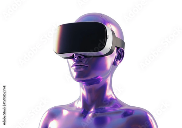 Fototapeta Isolated Abstract Metallic Figure Wearing Virtual Reality Headset