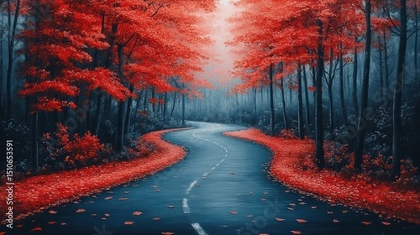 Fototapeta Winding road through autumn forest
