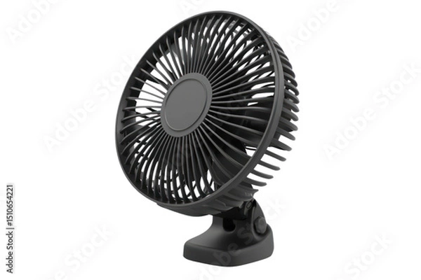 Fototapeta Compact portable black oscillating personal desk fan with adjustable tilt for cooling and air circulation in office or home environments