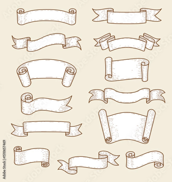 Obraz Set of vintage decorative ribbons and banners on beige background