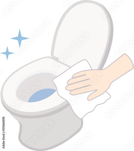 Fototapeta Clean toilet being wiped with cloth, showcasing hygiene and cleanliness. sparkling effect emphasizes freshness and sanitation
