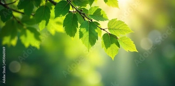 Fototapeta Serene, leafy branches gently sway in a calming breeze, embodying a peaceful, tranquil mood Sunlight filters through the leaves, creating dappled shadows on the ground below , yellow, spring, bush