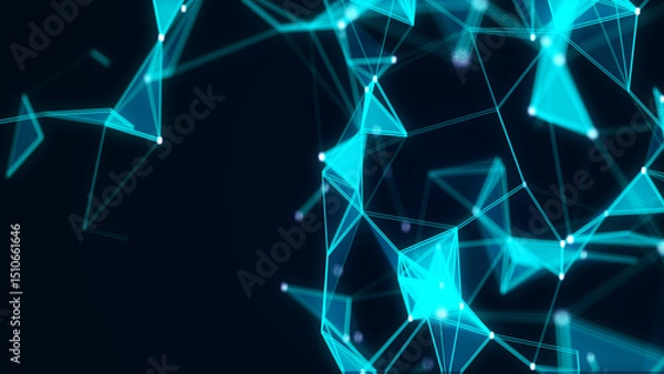 Obraz Network connection background with glitch effect. Abstract texture with points, triangles and lines. Modern futuristic backdrop. Big data visualization. 3D rendering.