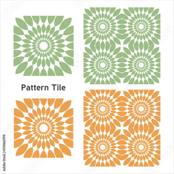 Fototapeta Seamless geometric floral pattern in green and orange.