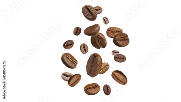 Obraz Coffee beans piece fly isolated on white background with clipping path