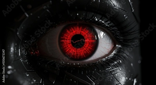 Fototapeta Robot Eye with Red Retina