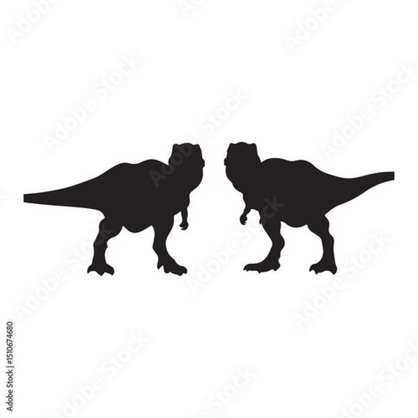 Obraz Two tyrannosaurus rex dinosaurs facing each other silhouettes