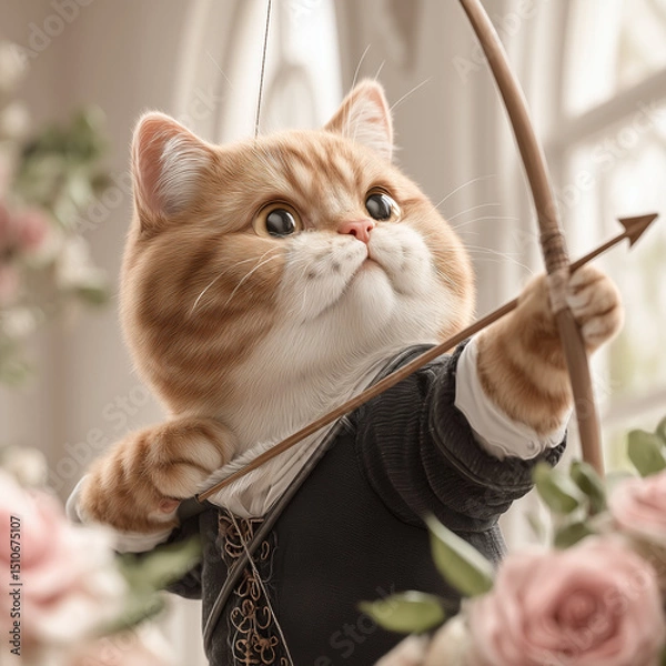 Fototapeta a cat with a bow and arrow