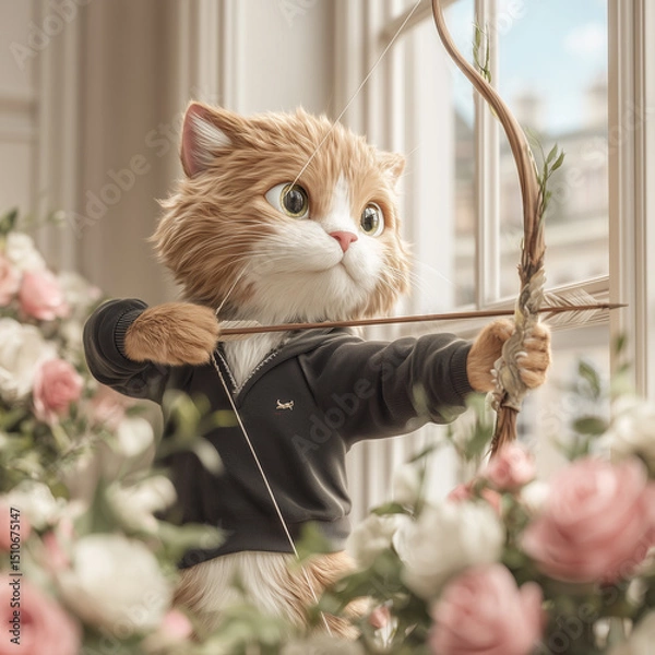Fototapeta a cat with a bow and arrow