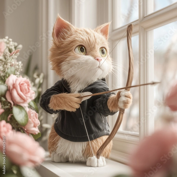 Fototapeta a cat with a bow and arrow