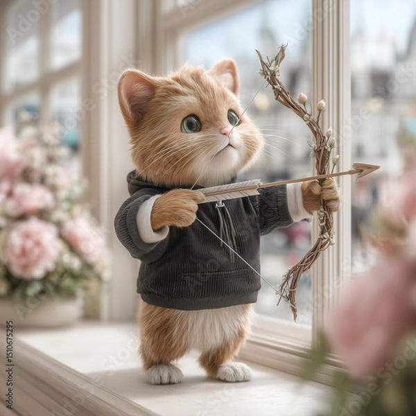 Fototapeta a cat with a bow and arrow