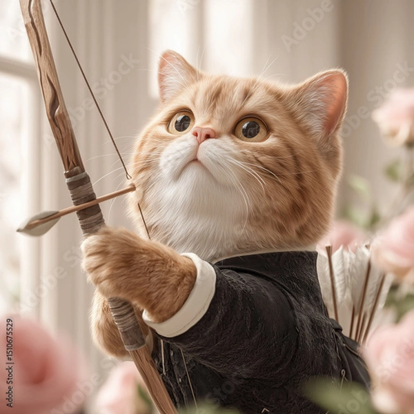 Fototapeta a cat with a bow and arrow