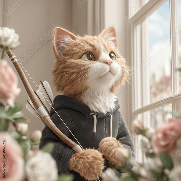 Fototapeta a cat with a bow and arrow