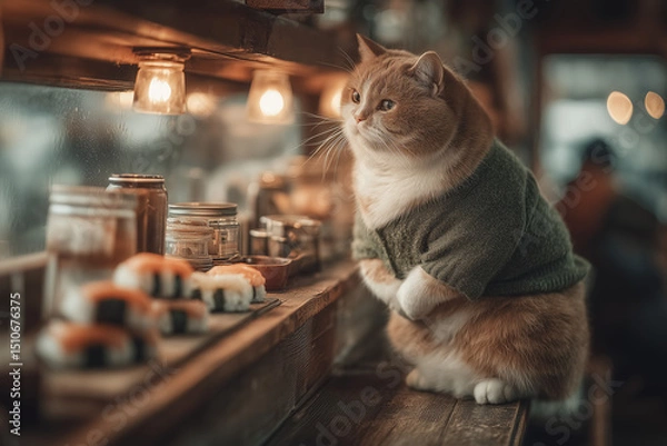 Fototapeta a cat that is eating sushi