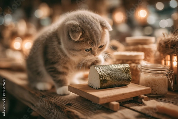 Fototapeta a cat that is eating sushi
