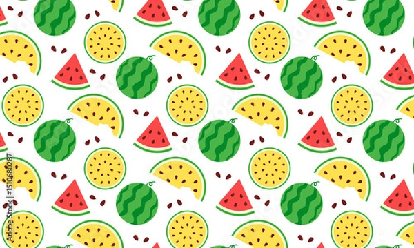 Fototapeta スイカ 夏 祭り フレーム 背景 イラスト シンプル