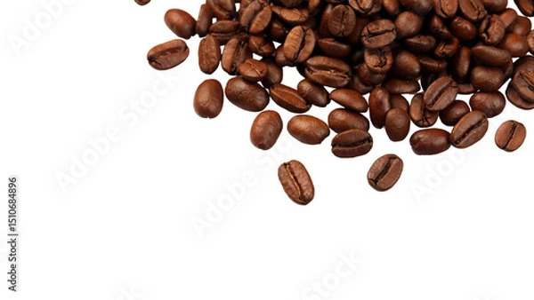 Obraz Top view of roasted coffee beans on a white background for banner design