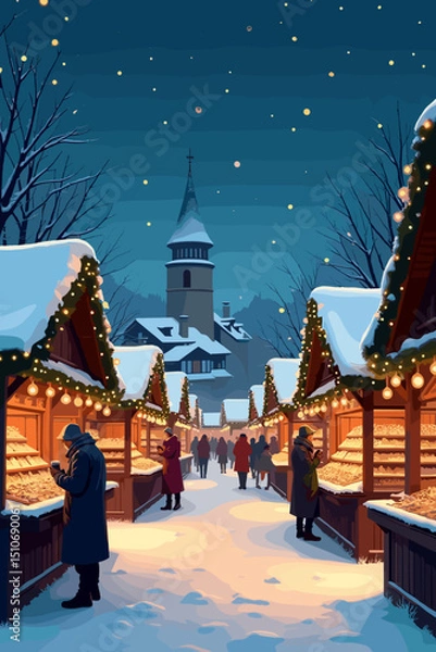 Fototapeta christmas music poster, christmas party poster, christmas poster background, santa poster, happy holidays poster, christmas poster greeting card, christmas, winter, holiday, landscape, illustration, x