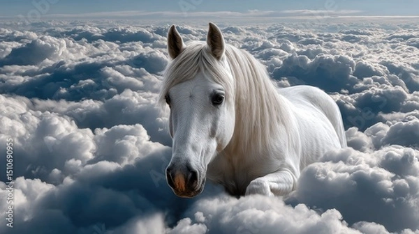 Obraz White horse on clouds