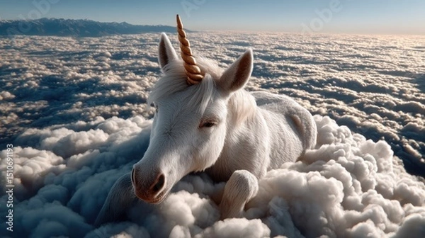 Obraz White unicorn on clouds