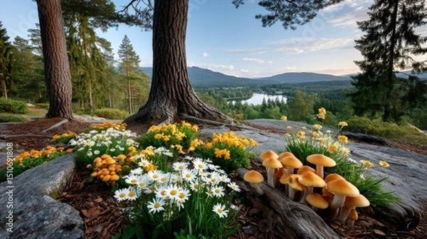 Obraz Wildflower meadow with mushrooms