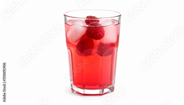 Fototapeta Aesthetic Raspberry Drink on White Background – Refreshing Red Beverage with Minimalist Style for Summer and Healthy Living Concepts

