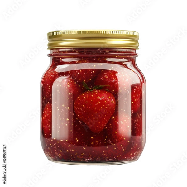 Fototapeta Fresh Strawberries in Glass Jar with Golden Lid, Perfect for Desserts and Smoothies on transparent background
