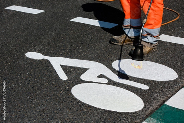 Obraz Road workers marking cycle paths