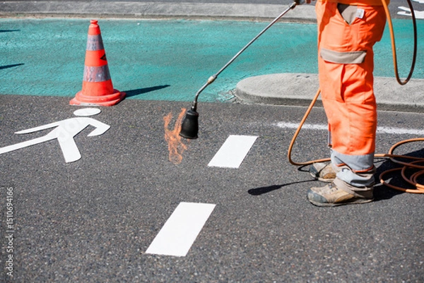 Obraz Road workers marking cycle paths
