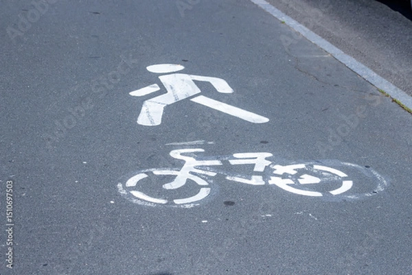 Obraz Road pictographs a single sidewalk area for pedestrians and cyclists
