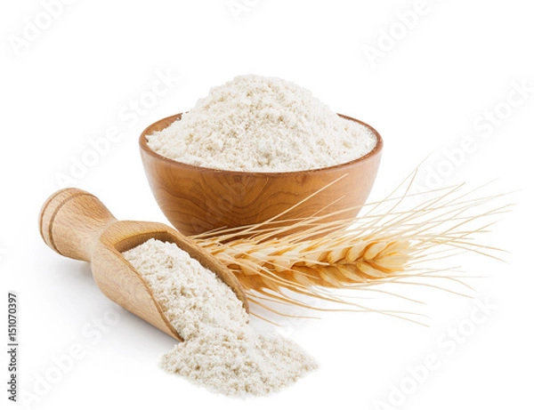 Obraz Whole grain wheat flour isolated on white