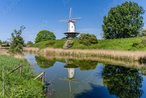Obraz The historic windmill called The Cow (De Koe) in Veere, province of Zeeland, The Netherlands